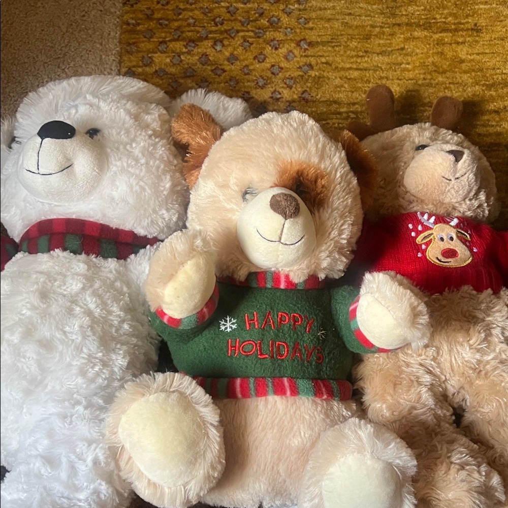 Holiday Plush Bear Trio - Green & Red Sweater Bear